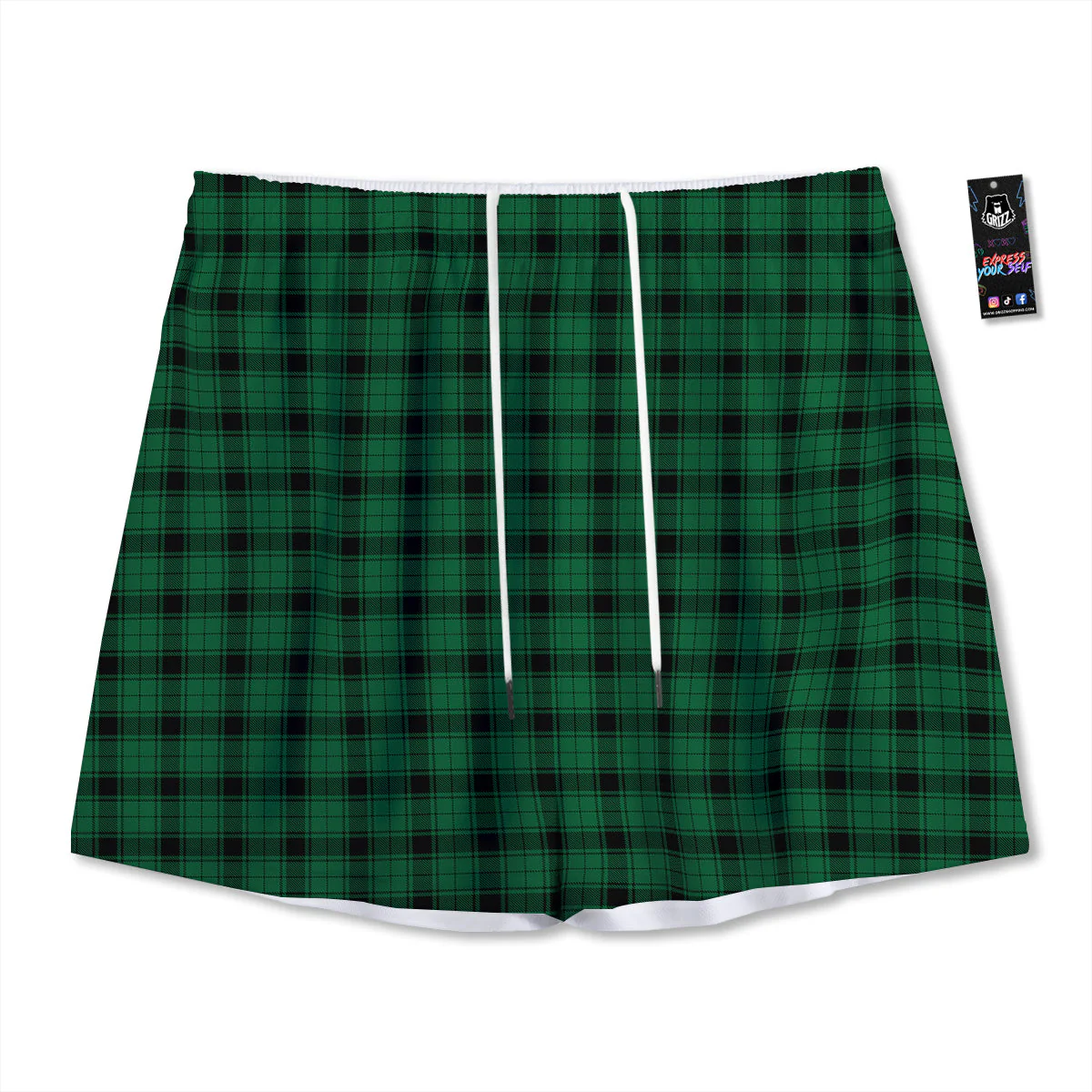 Tartan Green And Black Print Pattern Mesh Shorts