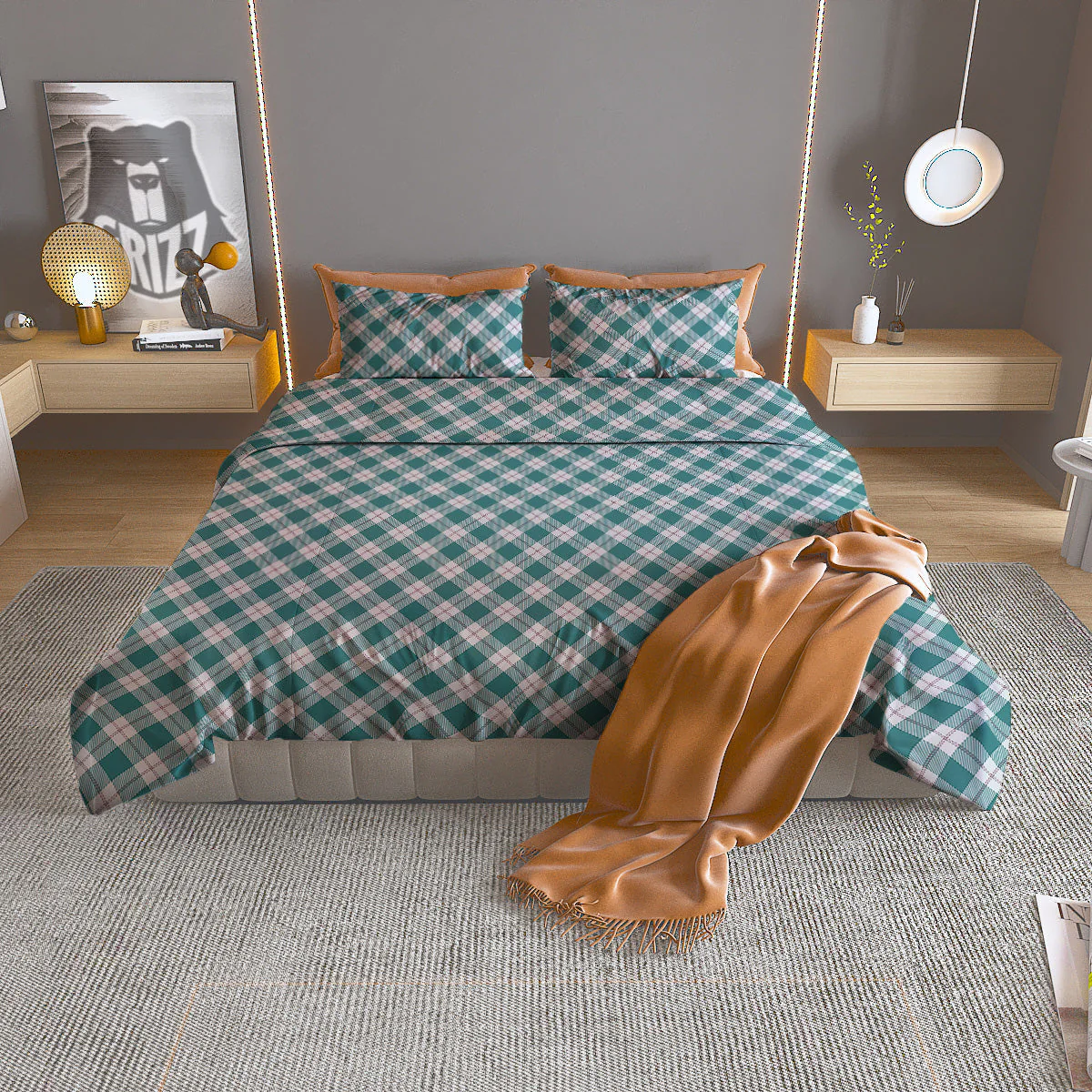 Tartan Green Red And White Print Duvet Cover Bedding Set