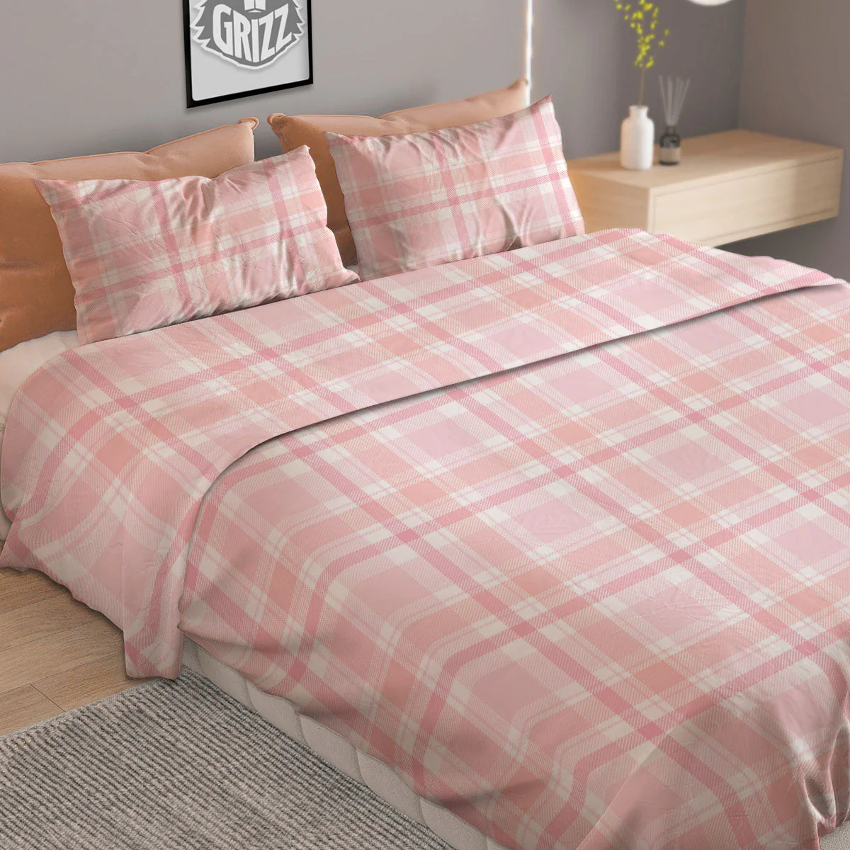 Tartan Pink Print Pattern Duvet Cover Bedding Set - Image 2