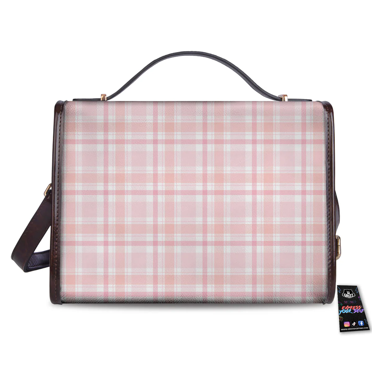 Tartan Pink Print Pattern Women's Satchel Bag - Image 2