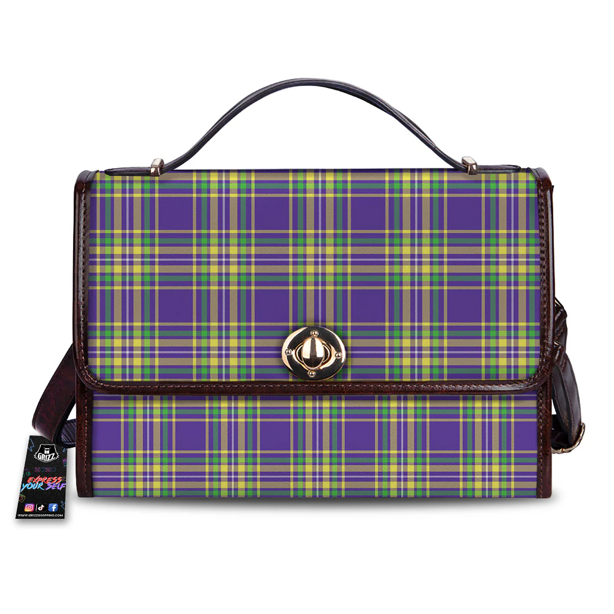 Tartan Plaid Mardi Gras Print Pattern Women's Satchel Bag