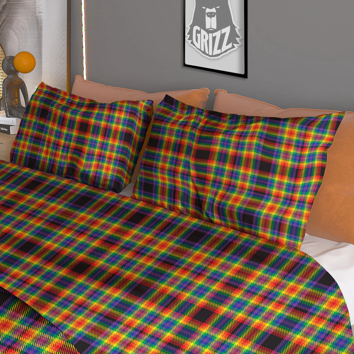 Tartan Rainbow Print Pattern Duvet Cover Bedding Set - Image 3