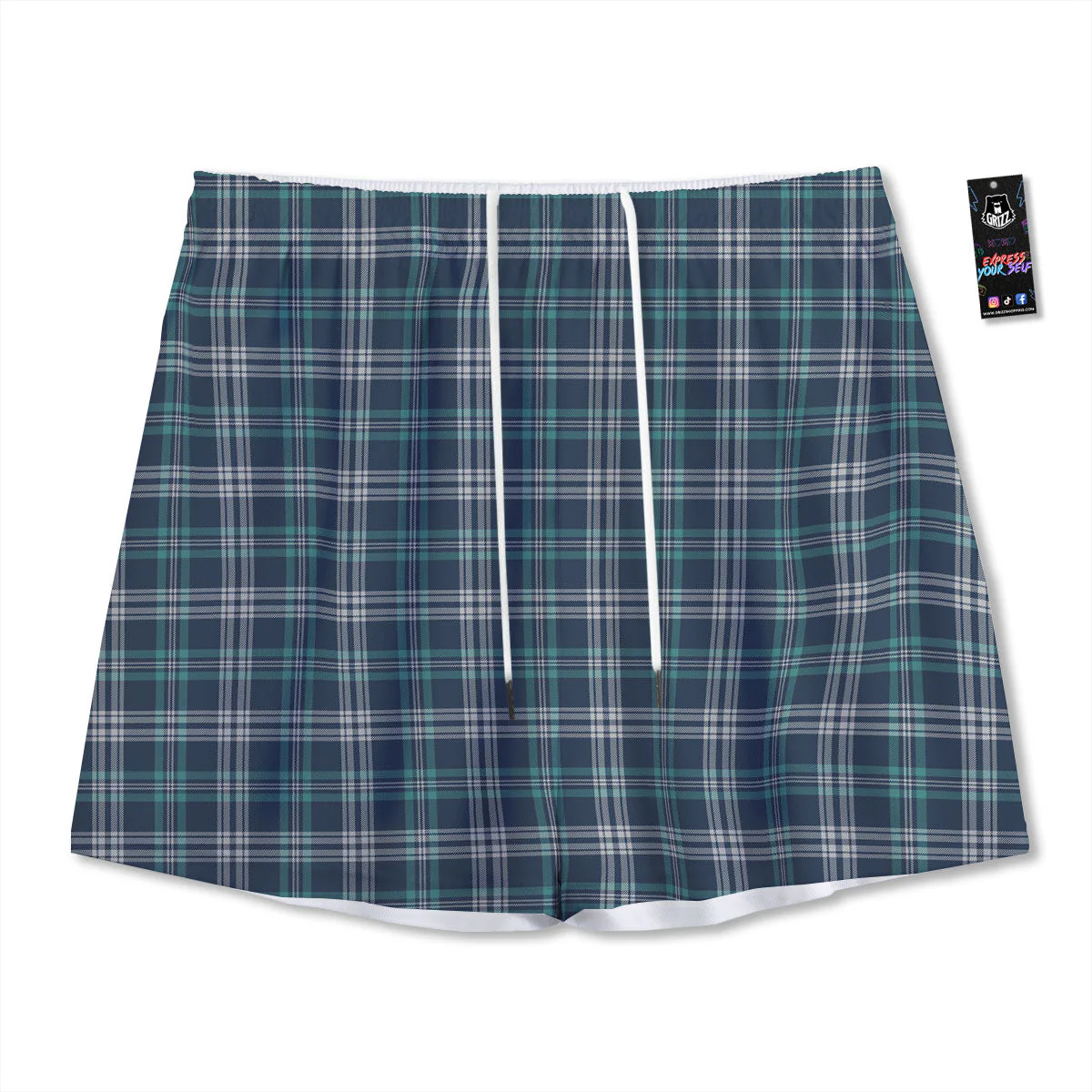 Tartan Teal And Blue Print Pattern Mesh Shorts