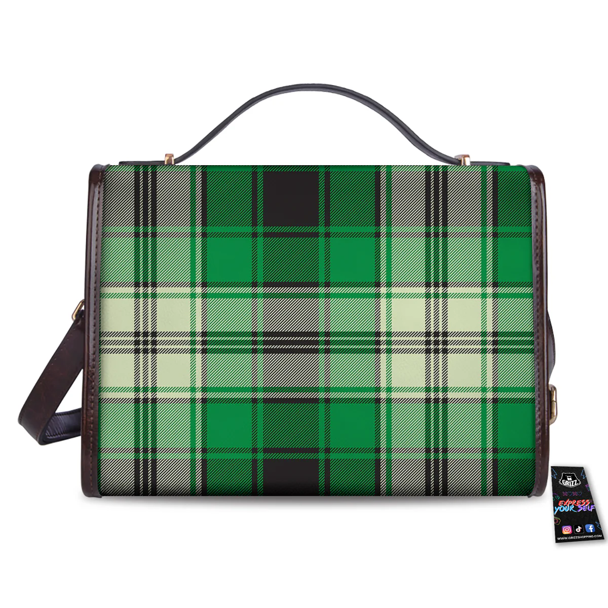 Tartan UFO Green Print Pattern Women's Satchel Bag - Image 2