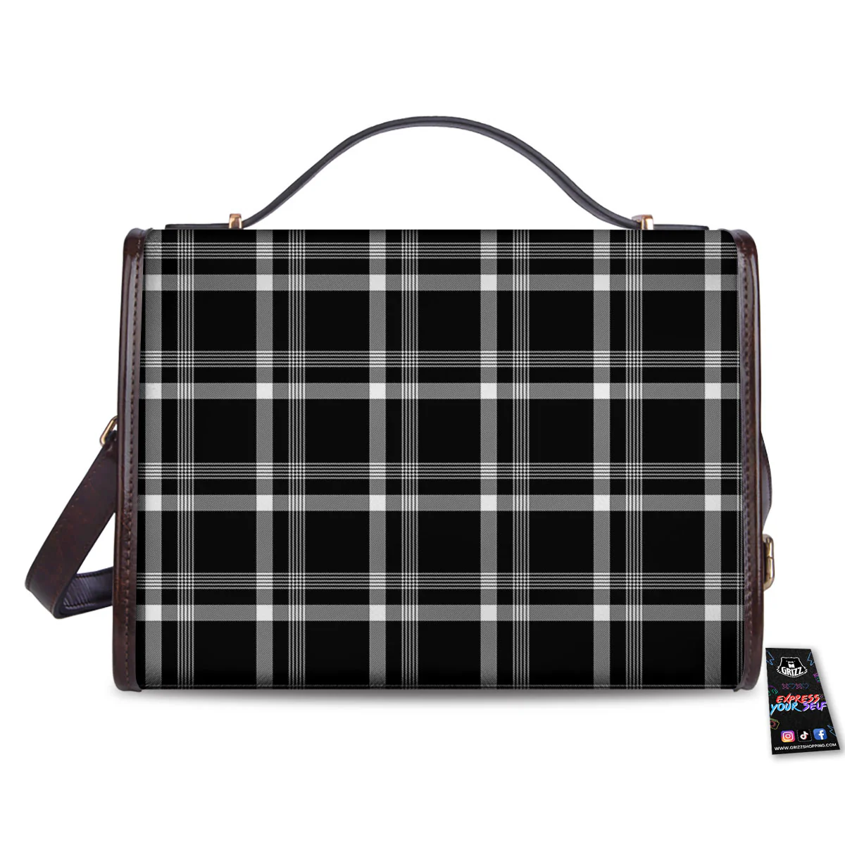 Tartan White And Black Print Pattern Women's Satchel Bag - Image 2
