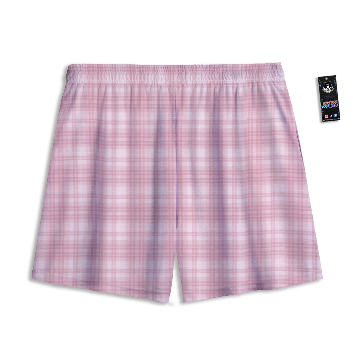 Tartan White And Pink Print Pattern Mesh Shorts - Image 2