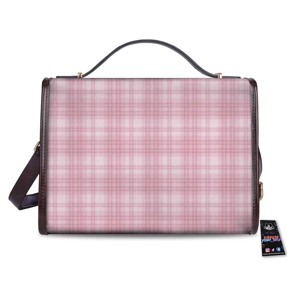 Tartan White And Pink Print Pattern Women's Satchel Bag - Image 2