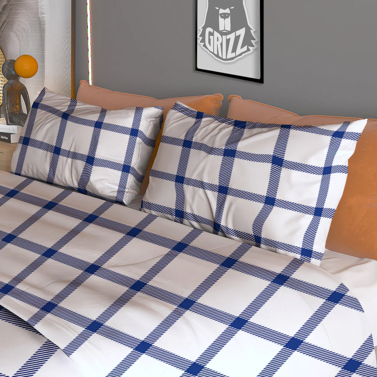 Tattersall Blue And White Print Pattern Duvet Cover Bedding Set - Image 3
