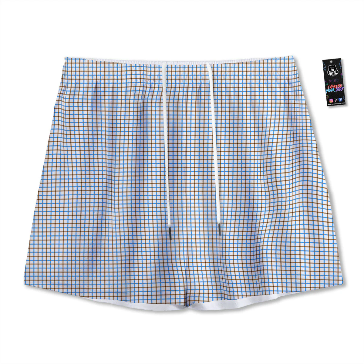 Tattersall Brown And Blue Print Pattern Mesh Shorts