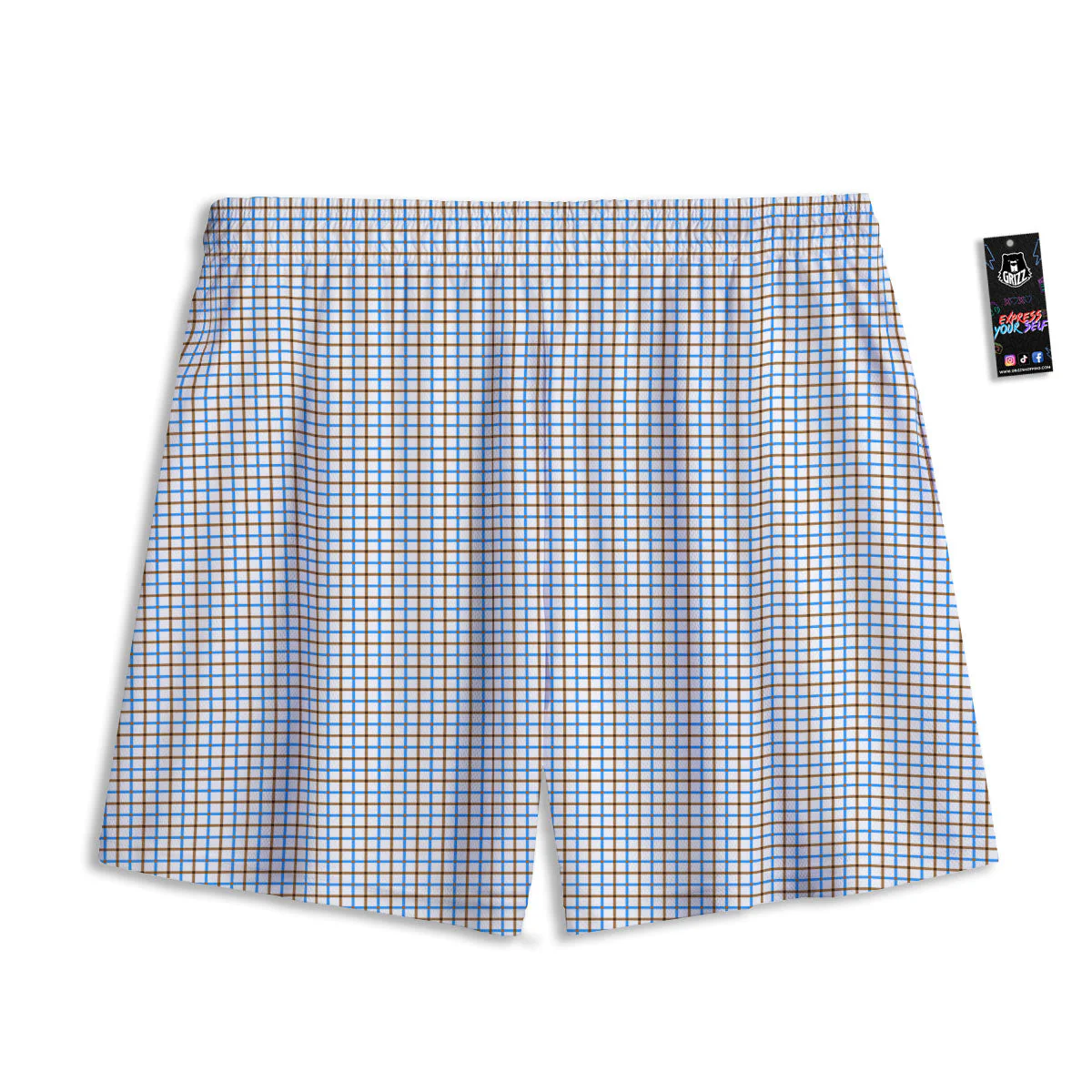 Tattersall Brown And Blue Print Pattern Mesh Shorts - Image 2