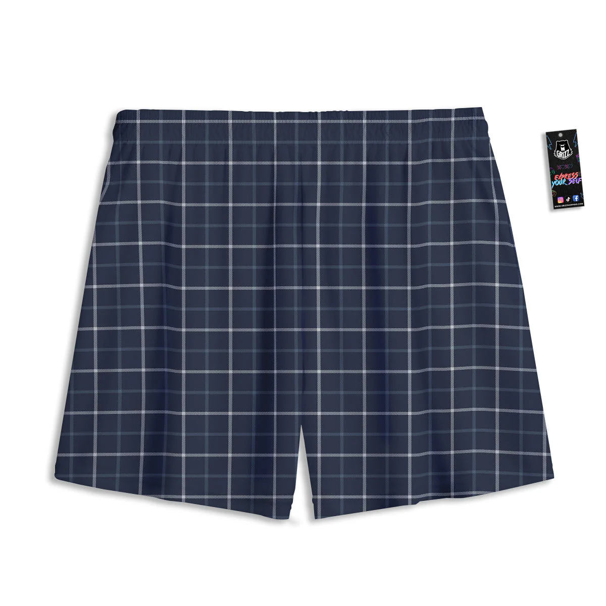 Tattersall Dark Blue Print Pattern Mesh Shorts - Image 2