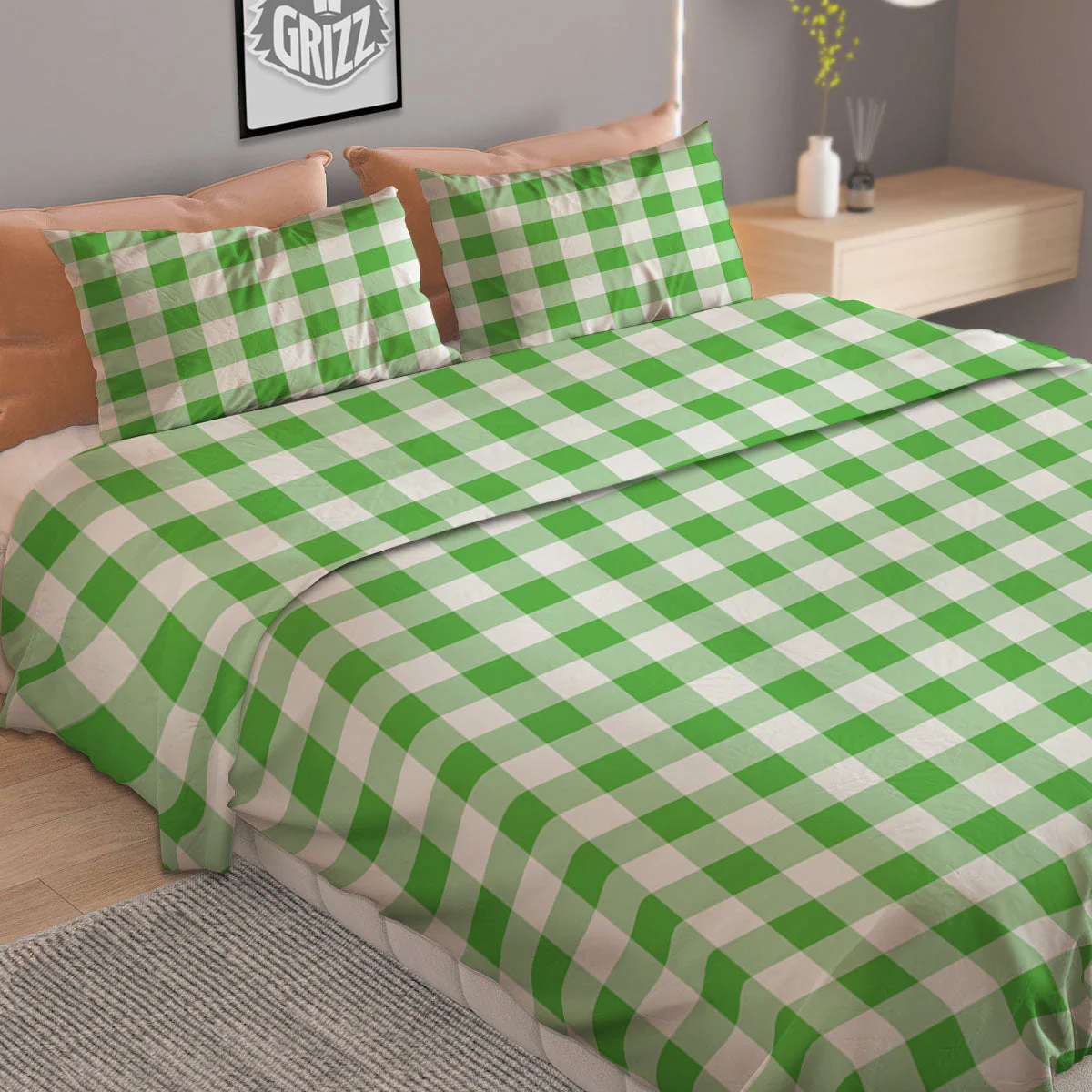 Tattersall Green Print Pattern Duvet Cover Bedding Set - Image 2