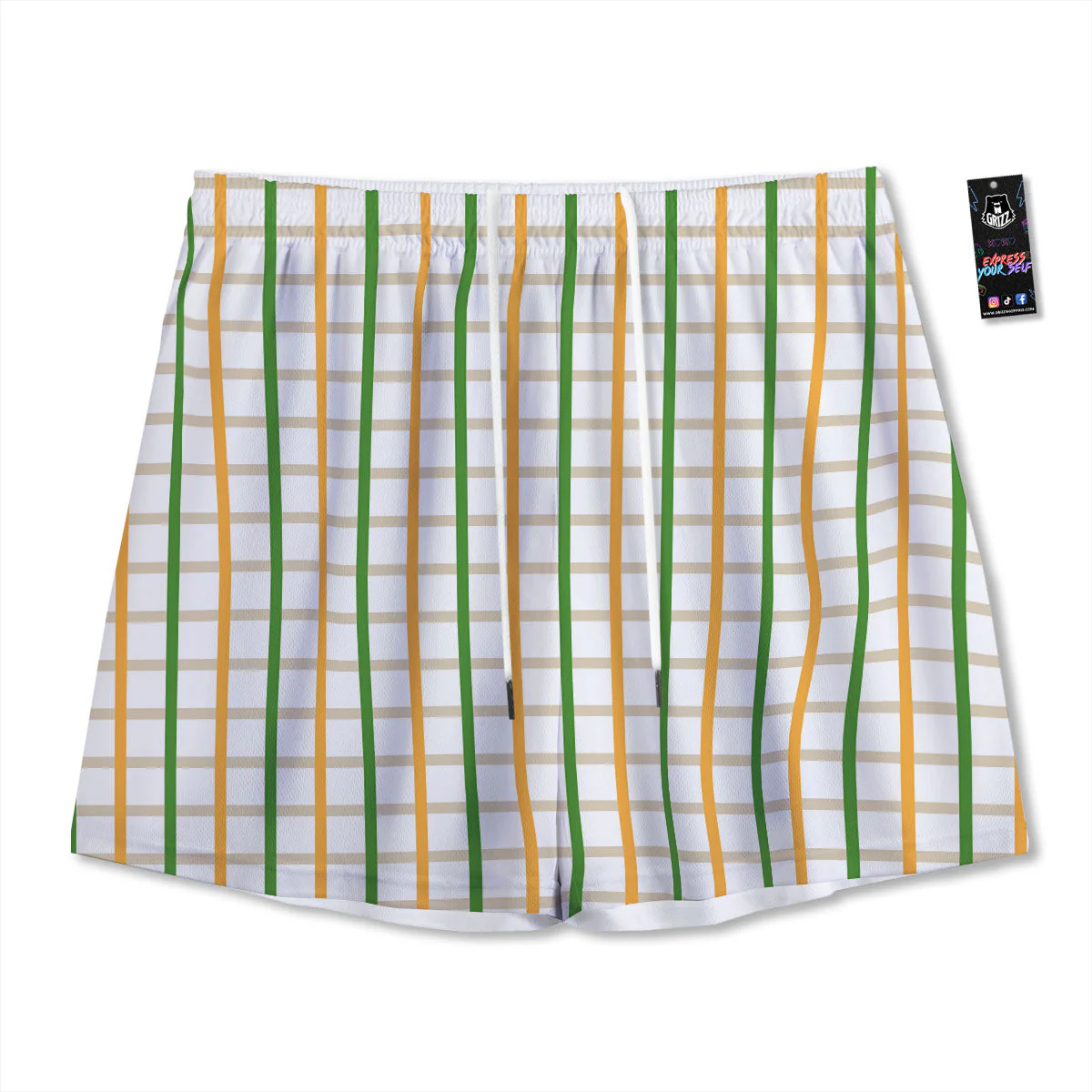 Tattersall Orange And Green Line Print Mesh Shorts