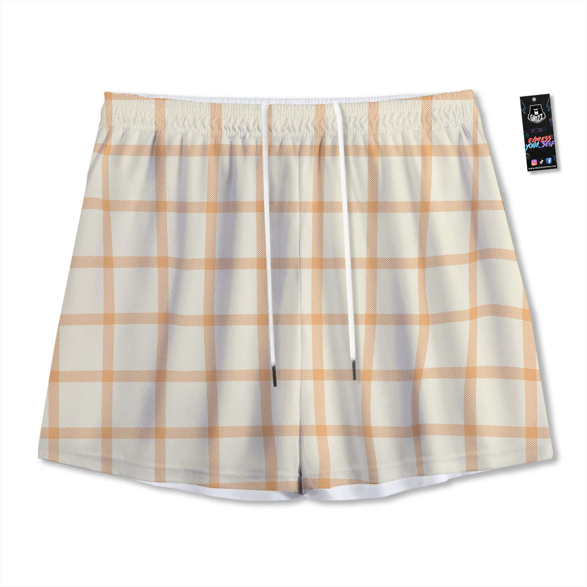 Tattersall Orange Pastel Print Pattern Mesh Shorts