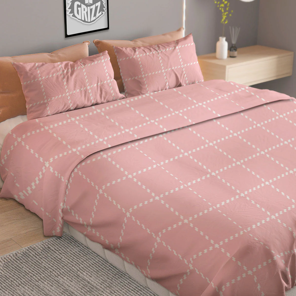 Tattersall Pastel Pink Print Pattern Duvet Cover Bedding Set - Image 2