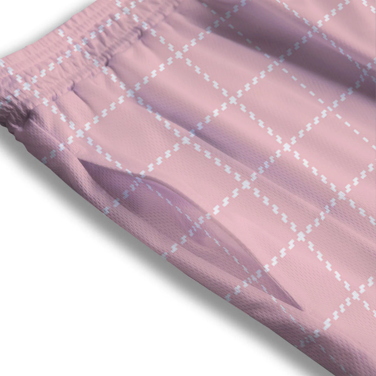 Tattersall Pastel Pink Print Pattern Mesh Shorts - Image 3