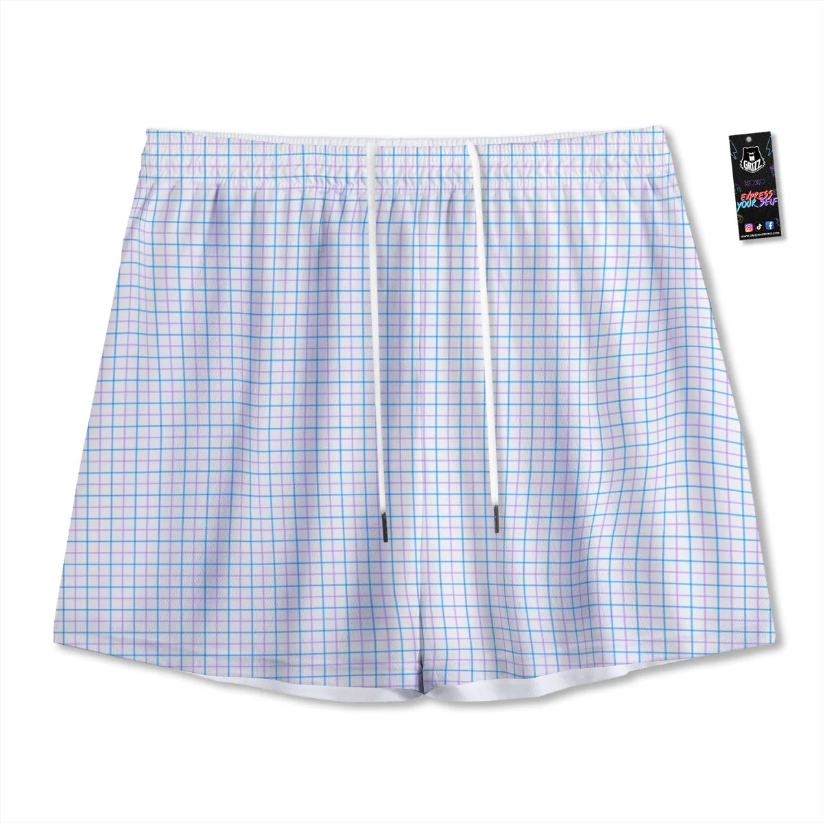 Tattersall Purple And Blue Line Print Pattern Mesh Shorts