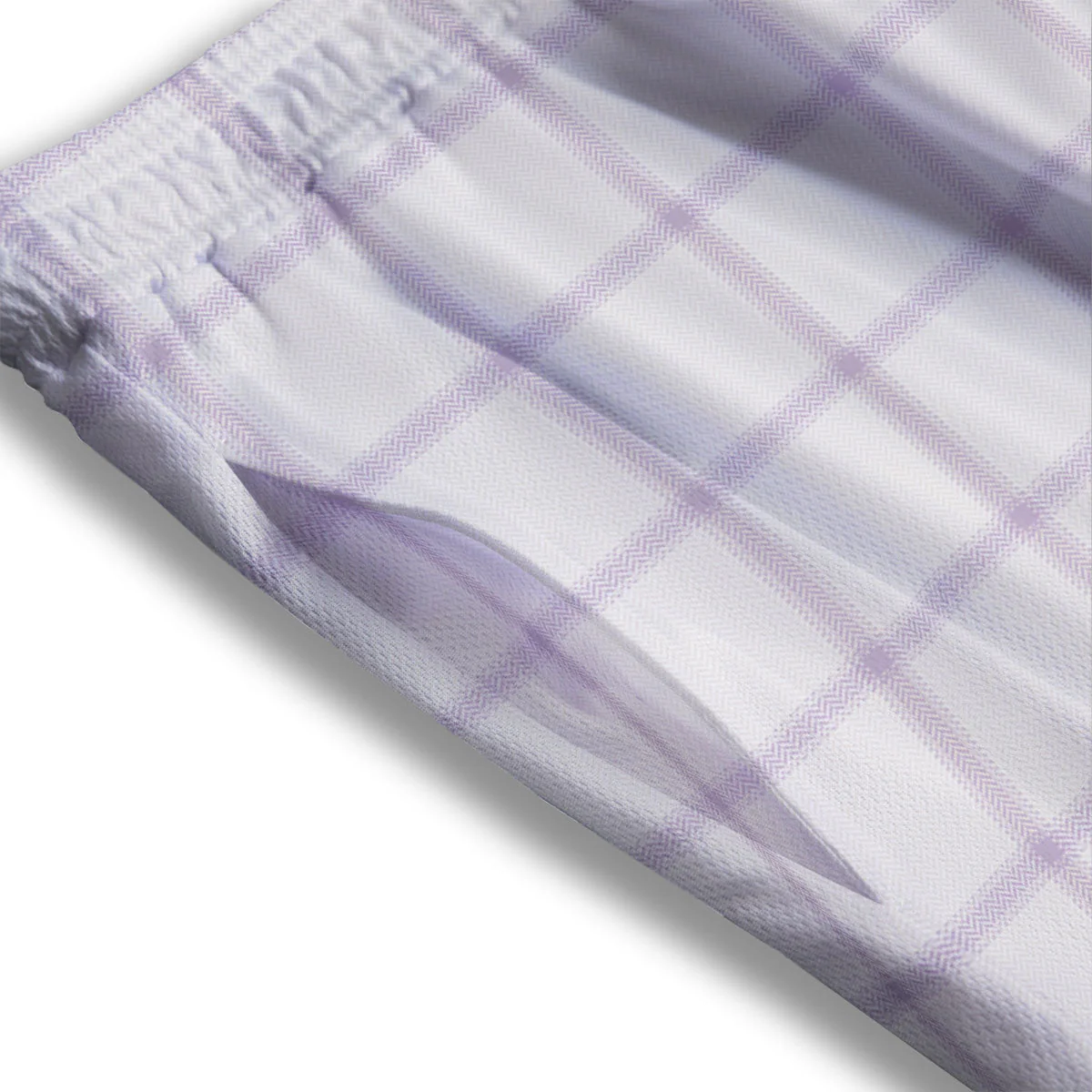 Tattersall White And Purple Print Pattern Mesh Shorts - Image 3