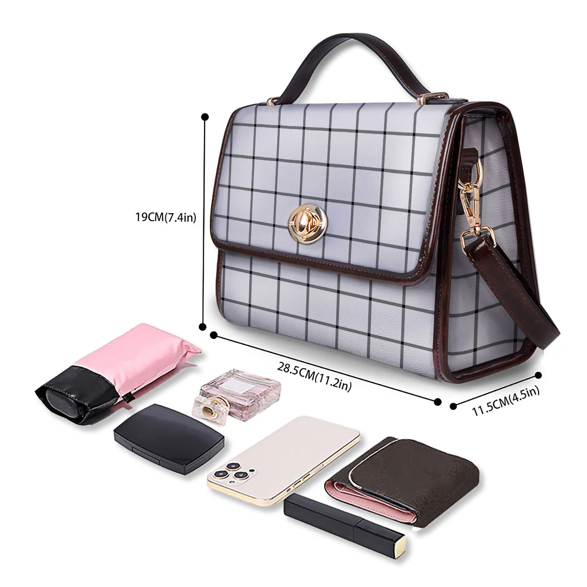 Tattersall White Print Pattern Women's Satchel Bag - Image 4