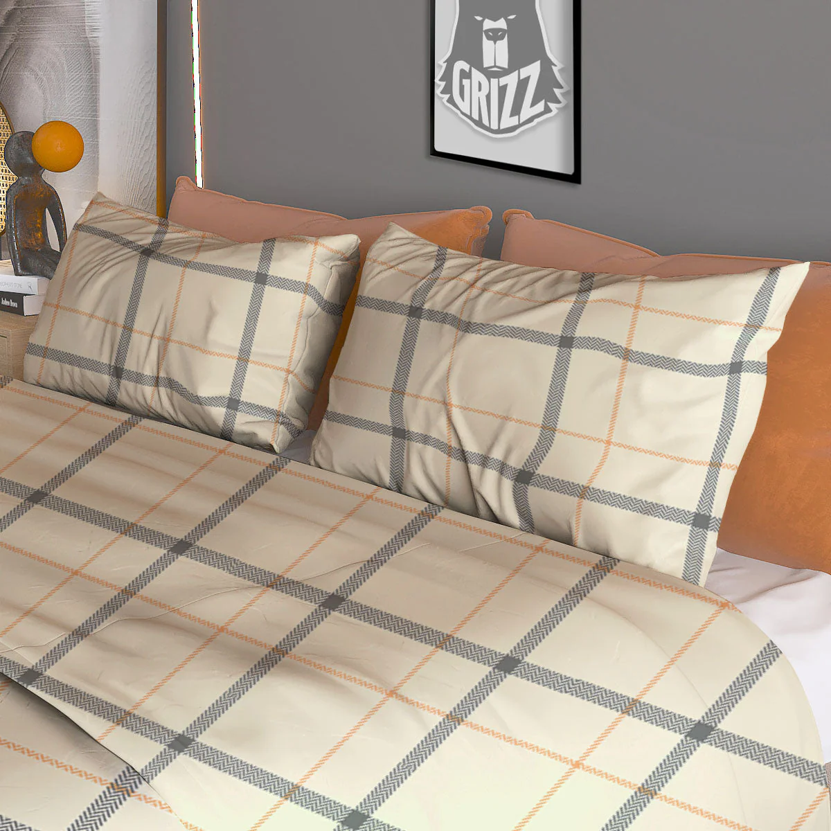Tattersall Yellow And Beige Print Pattern Duvet Cover Bedding Set - Image 3