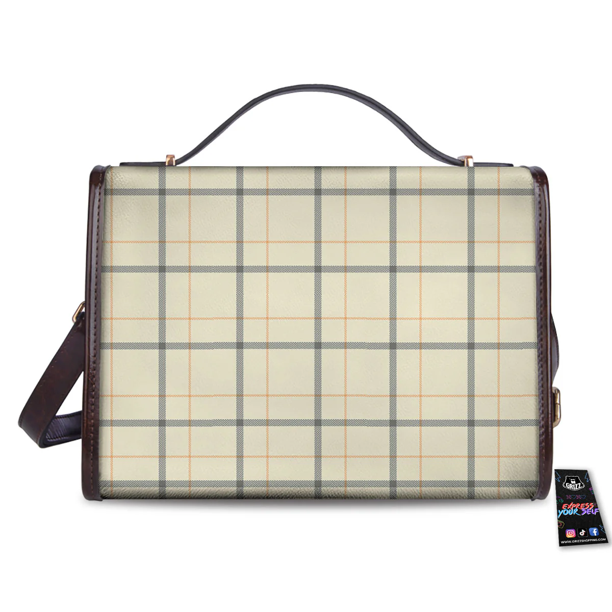 Tattersall Yellow And Beige Print Pattern Women's Satchel Bag - Image 2