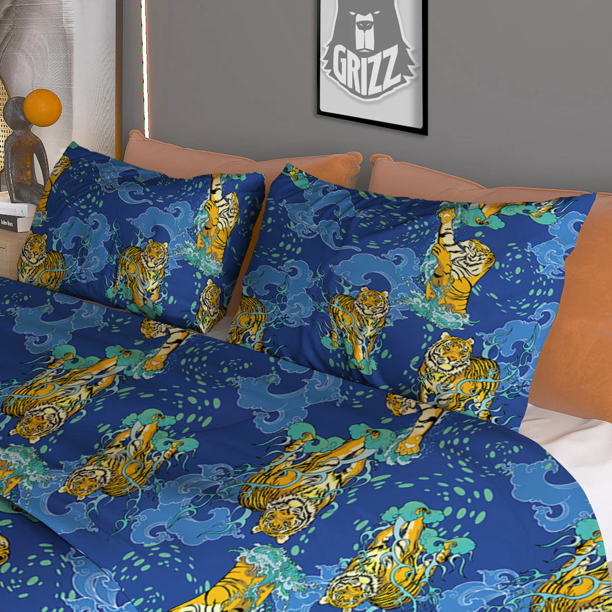 Tattoo Blue Tiger Print Pattern Duvet Cover Bedding Set - Image 3