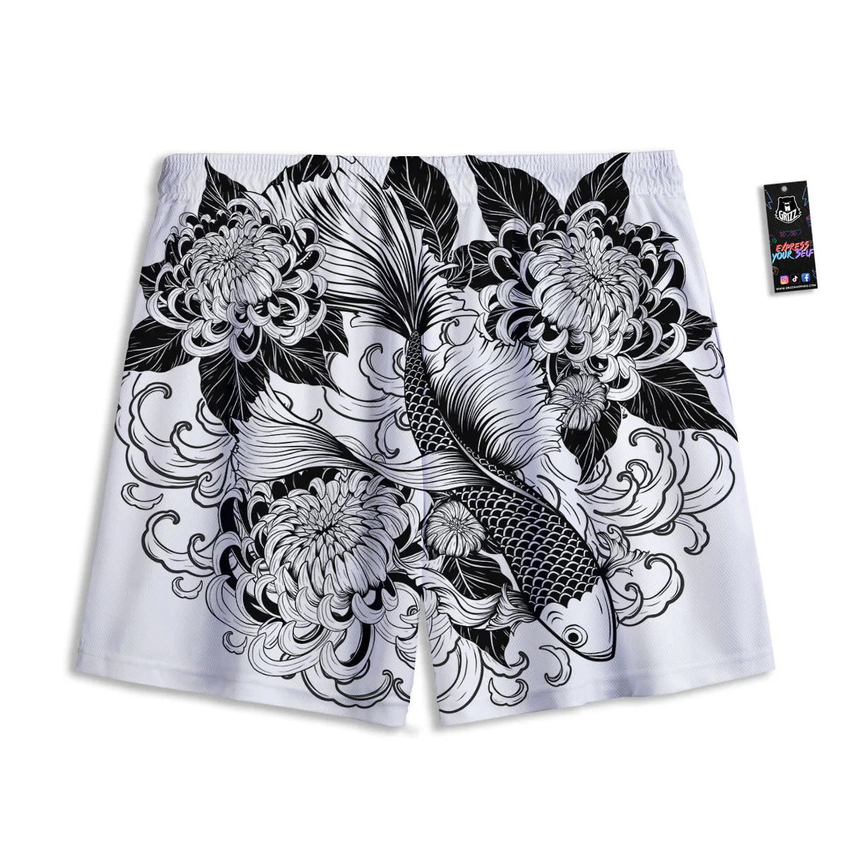 Tattoo Japanese Elemental Print Mesh Shorts - Image 2