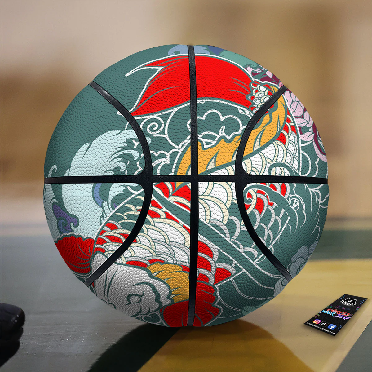 Tattoo Japanese Koi And Flower Print Basketball