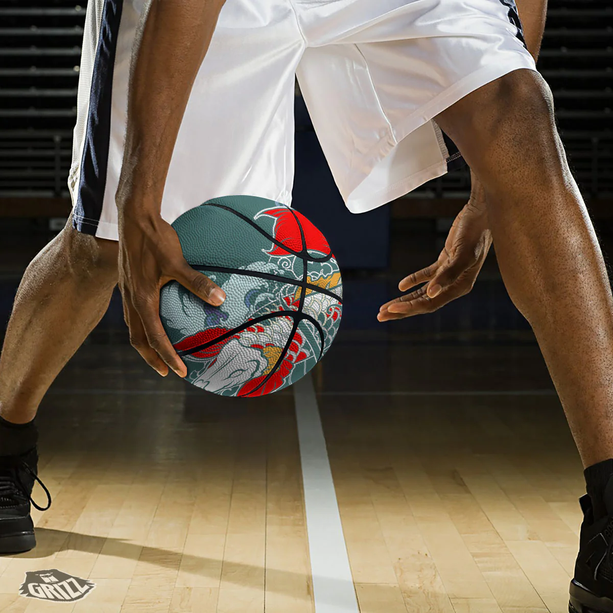 Tattoo Japanese Koi And Flower Print Basketball - Image 3