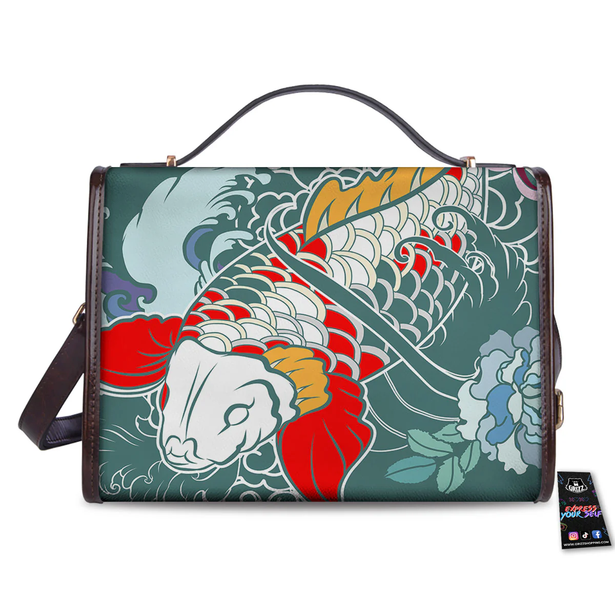 Tattoo Japanese Koi And Flower Print Women's Satchel Bag - Image 2