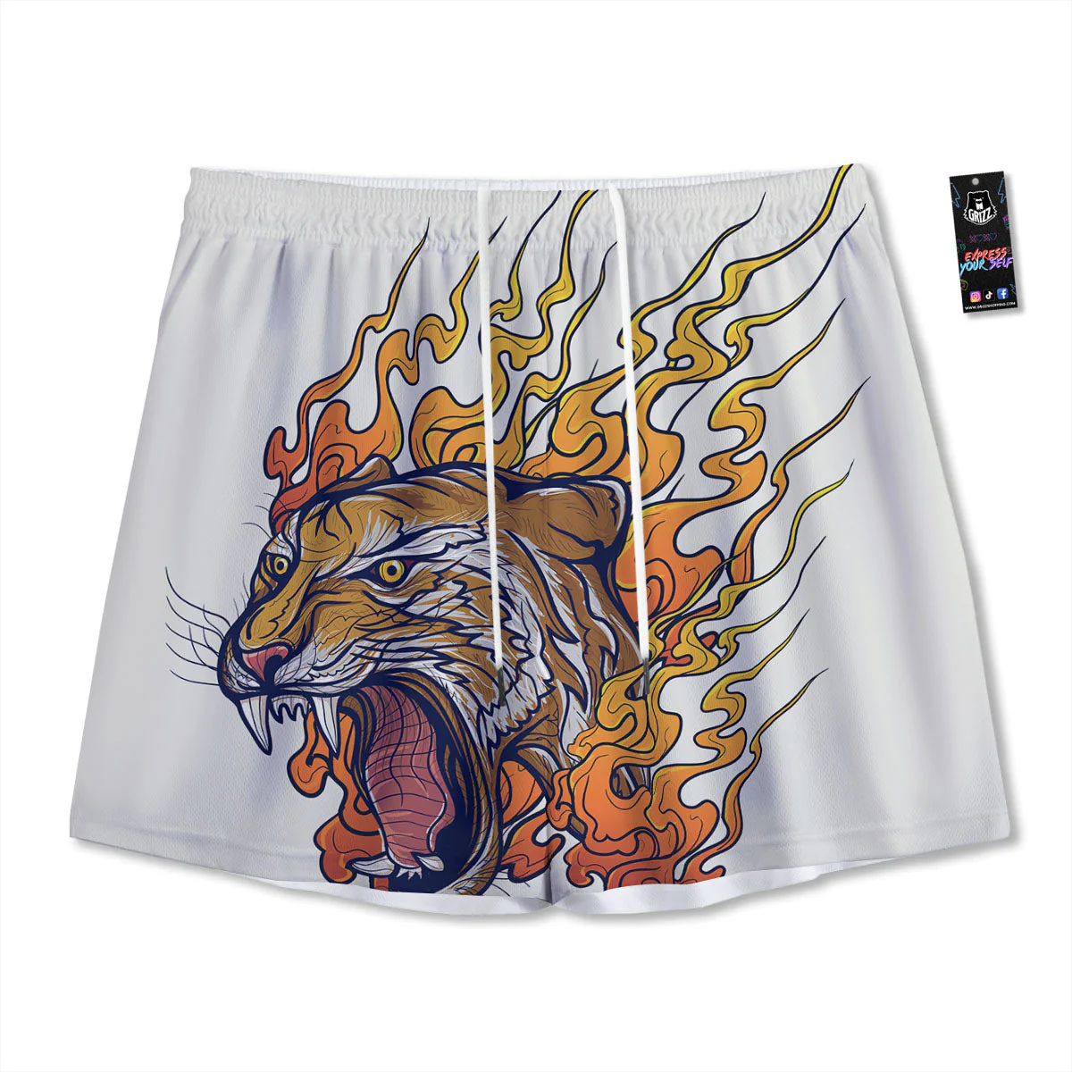 Tattoo Japanese Tiger Print Mesh Shorts