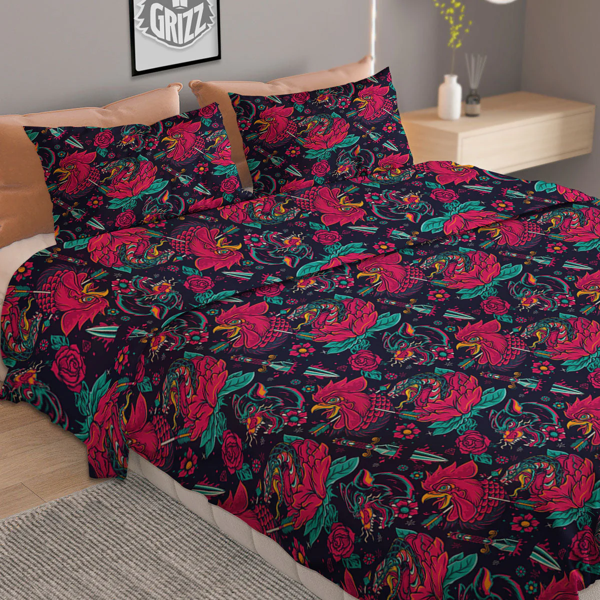 Tattoo Old School Print Pattern Duvet Cover Bedding Set - Image 2