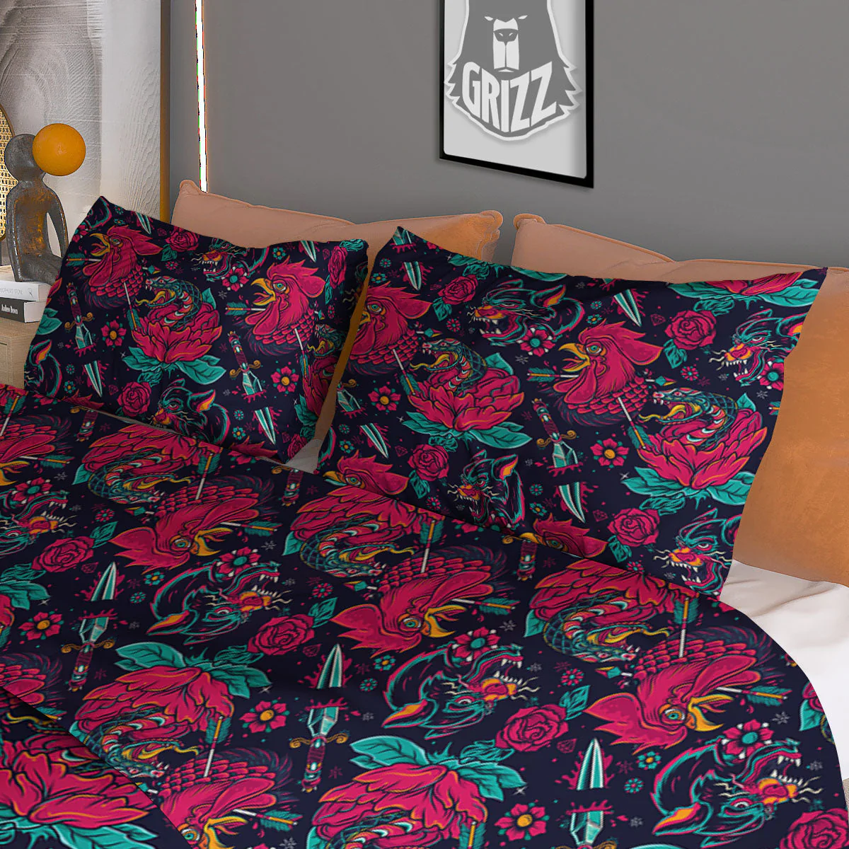 Tattoo Old School Print Pattern Duvet Cover Bedding Set - Image 3