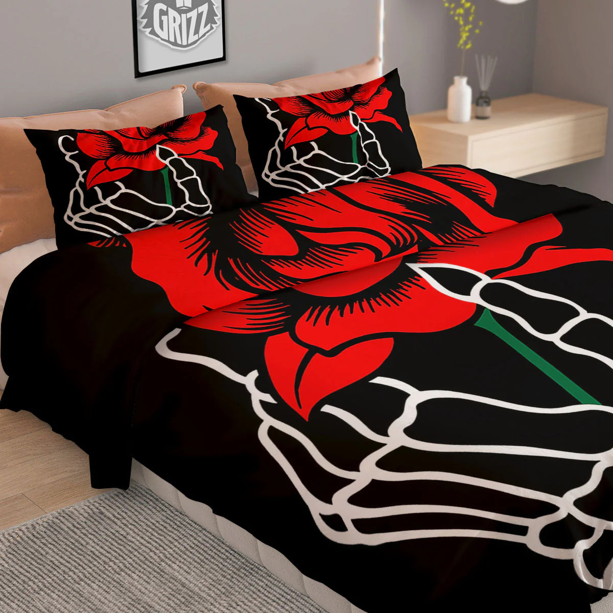 Tattoo Red Roses Print Duvet Cover Bedding Set - Image 2