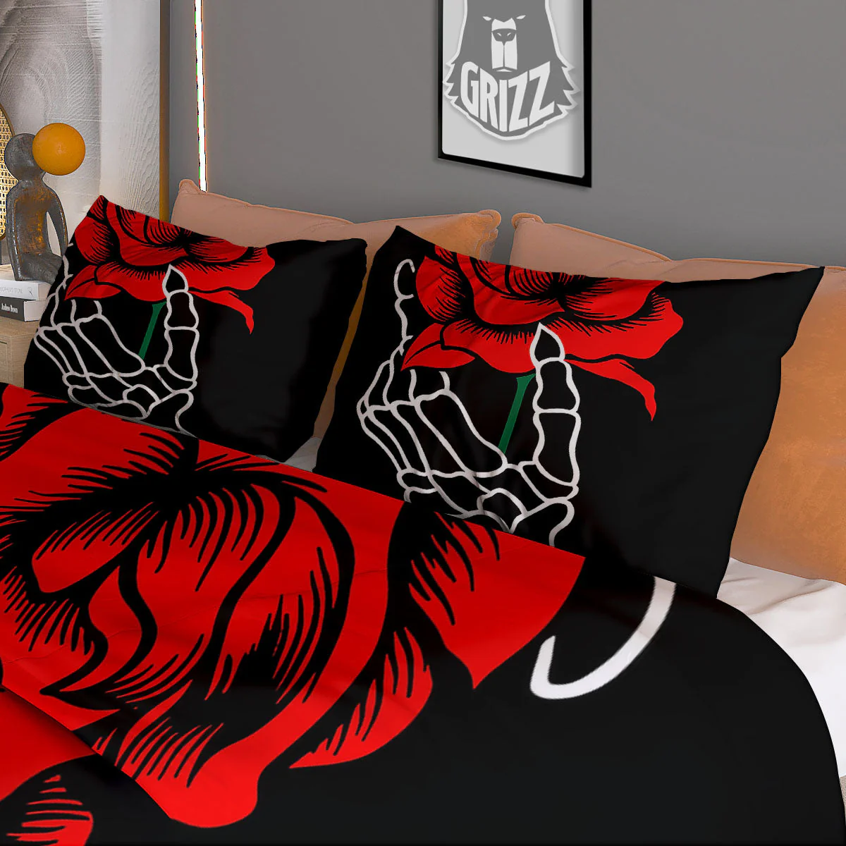 Tattoo Red Roses Print Duvet Cover Bedding Set - Image 3