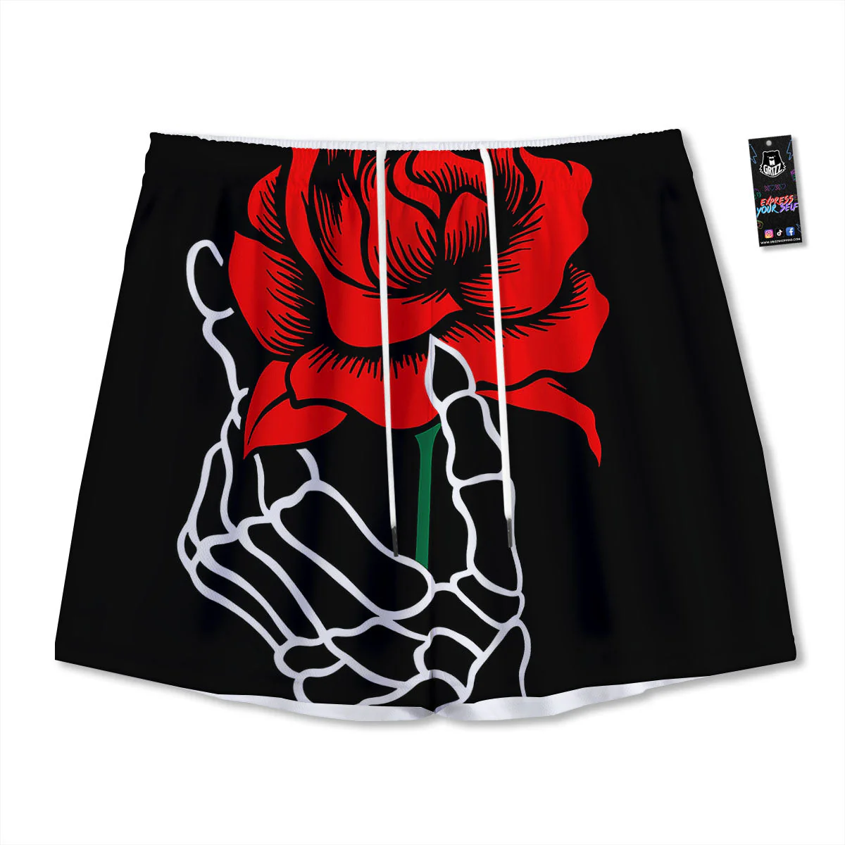 Tattoo Red Roses Print Mesh Shorts