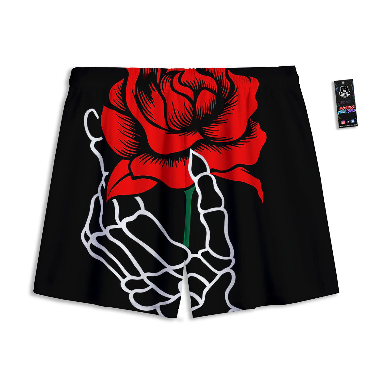 Tattoo Red Roses Print Mesh Shorts - Image 2