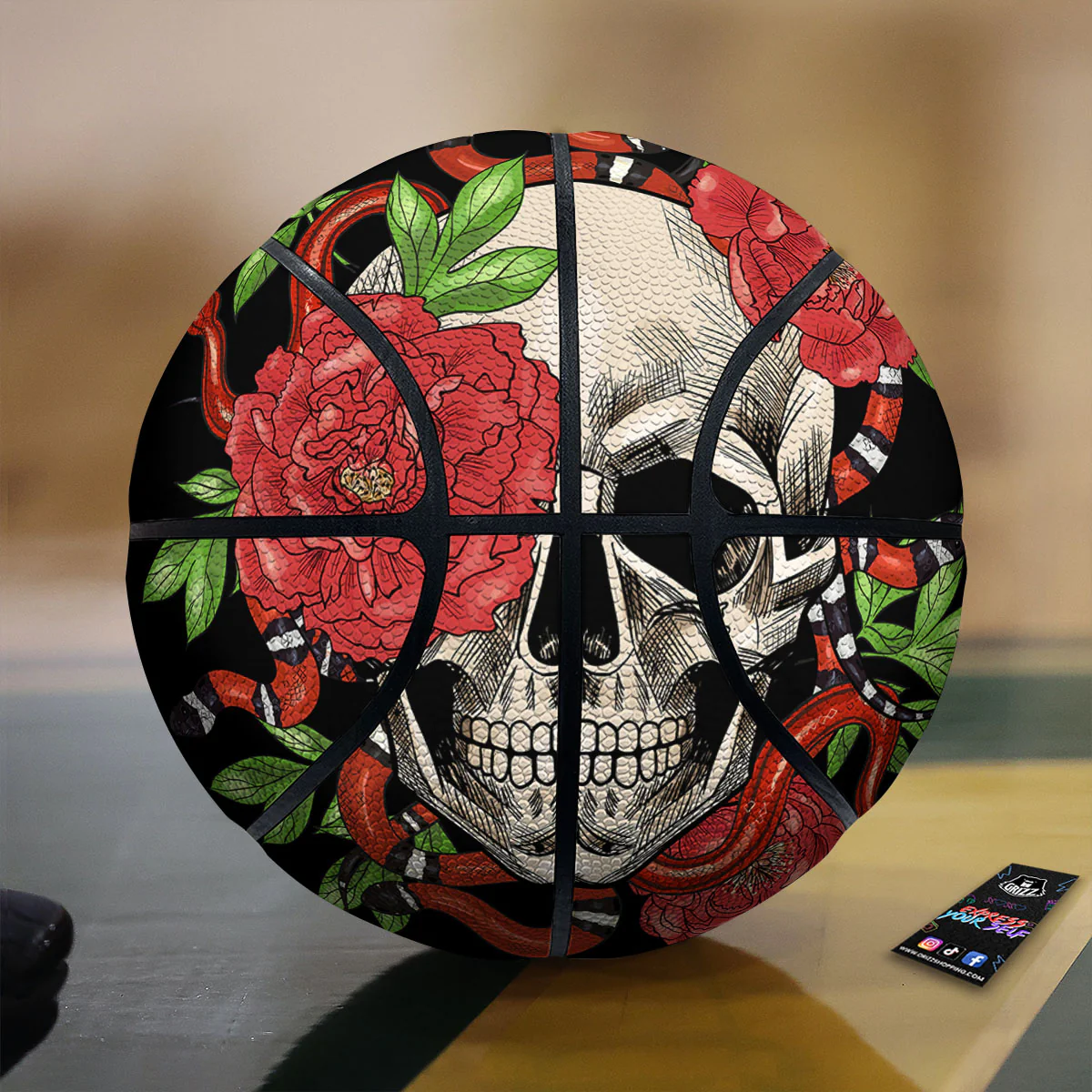 Tattoo Roses And Skull Print Basketball