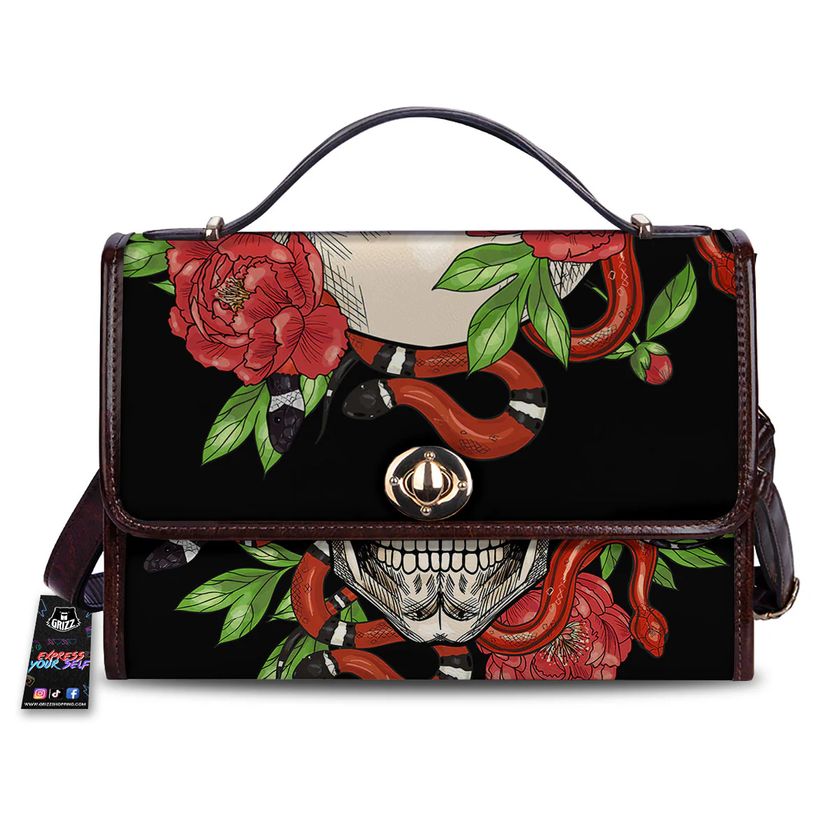 Tattoo Roses And Skull Print Women's Satchel Bag