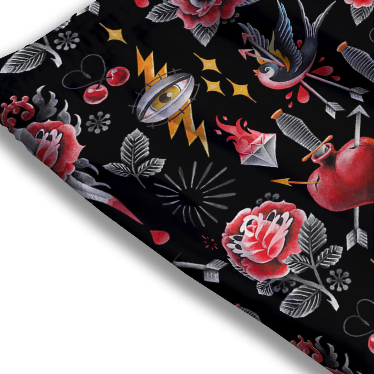 Tattoo Watercolor Print Pattern Mesh Shorts - Image 3