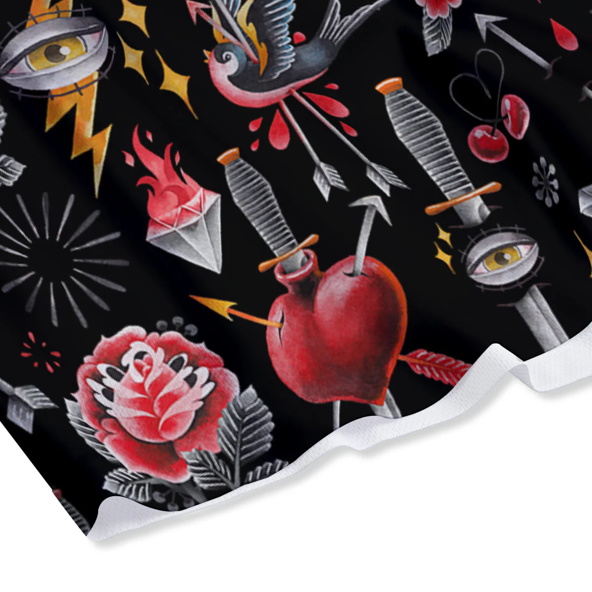 Tattoo Watercolor Print Pattern Mesh Shorts - Image 4