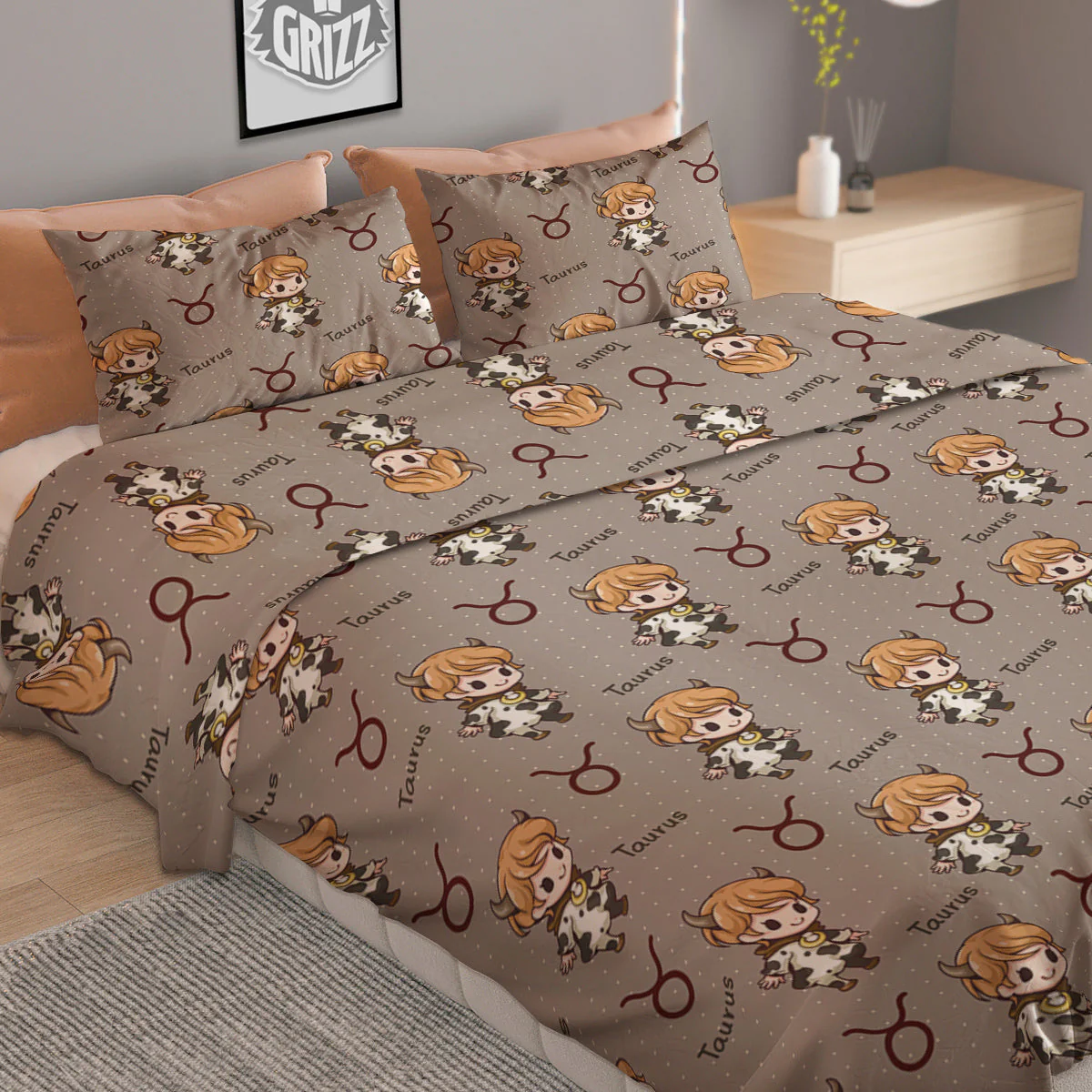 Taurus Cute Cartoon Print Pattern Duvet Cover Bedding Set - Image 2