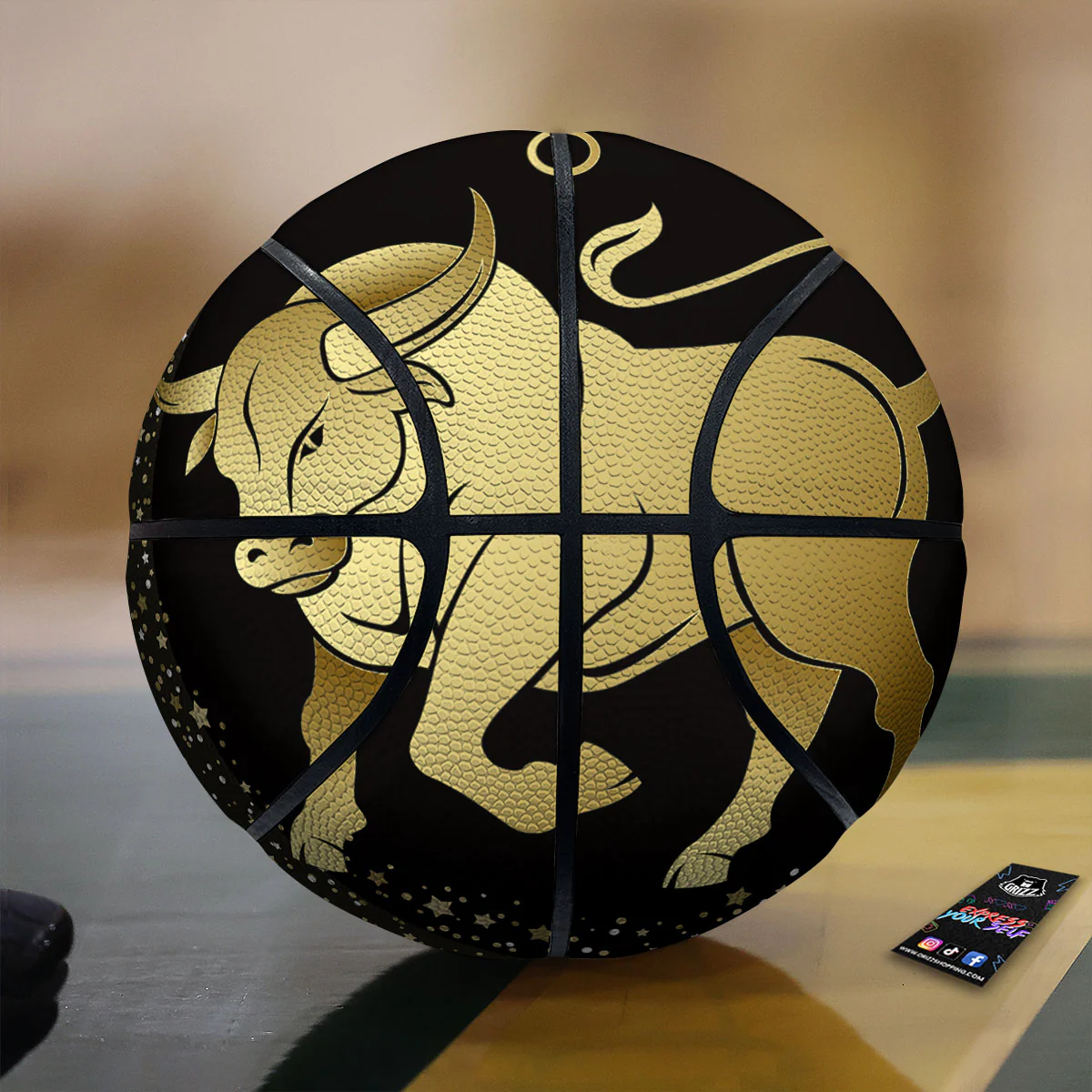Taurus Sign Black And Gold Print Basketball