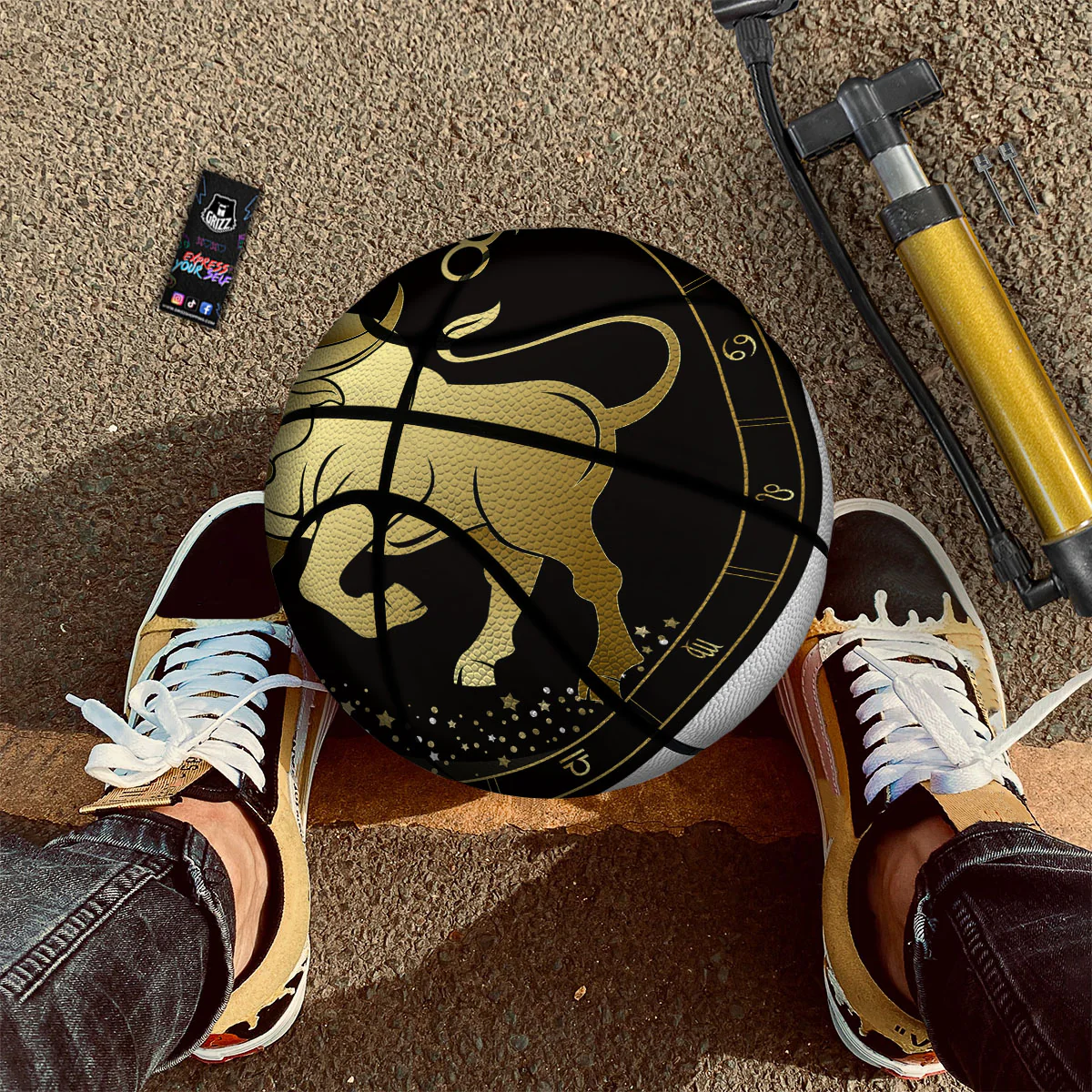 Taurus Sign Black And Gold Print Basketball - Image 2