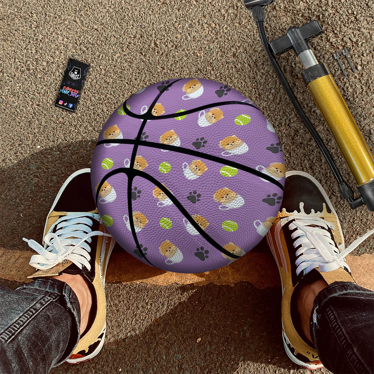 Tea Cup Pomeranian Print Pattern Basketball - Image 2