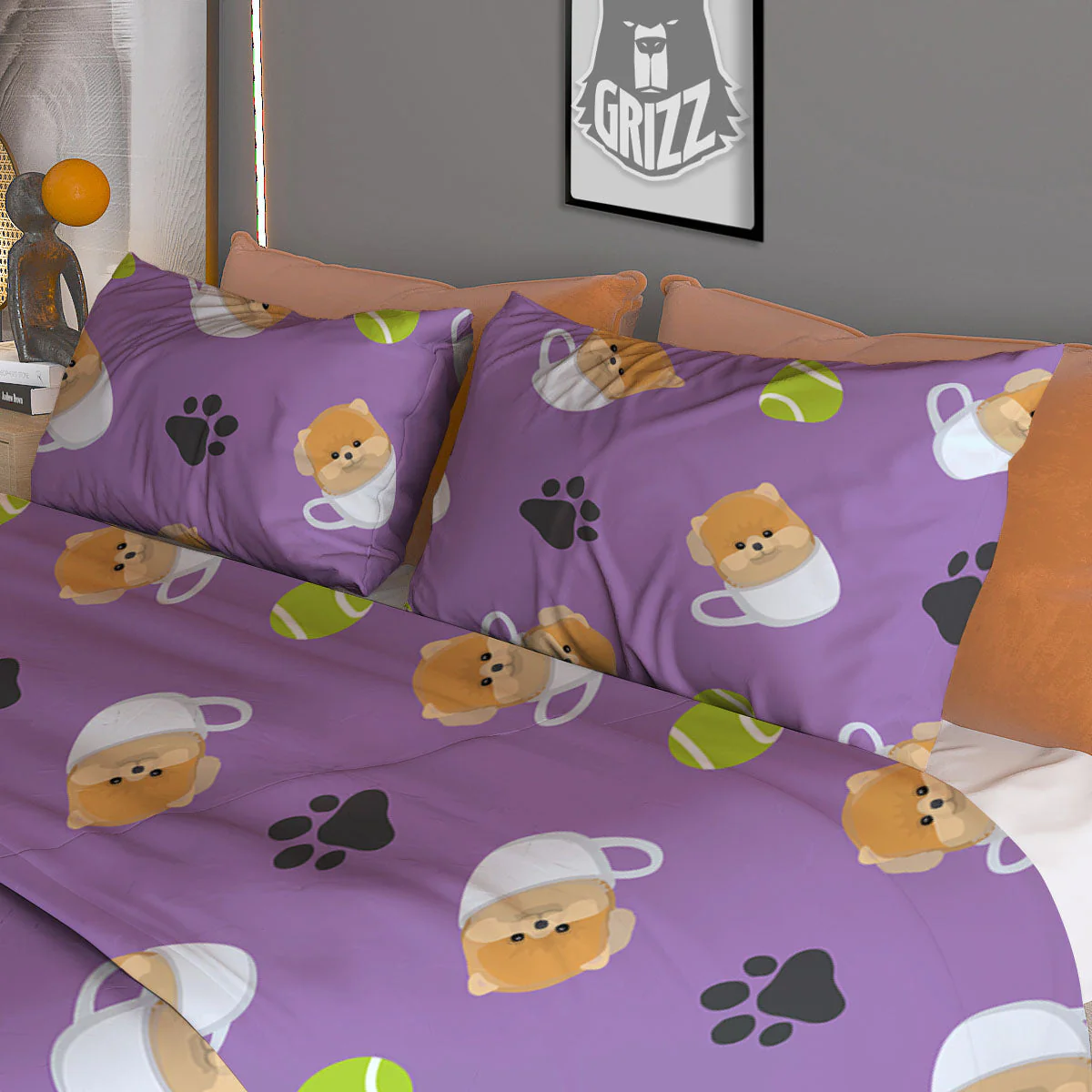 Tea Cup Pomeranian Print Pattern Duvet Cover Bedding Set - Image 3
