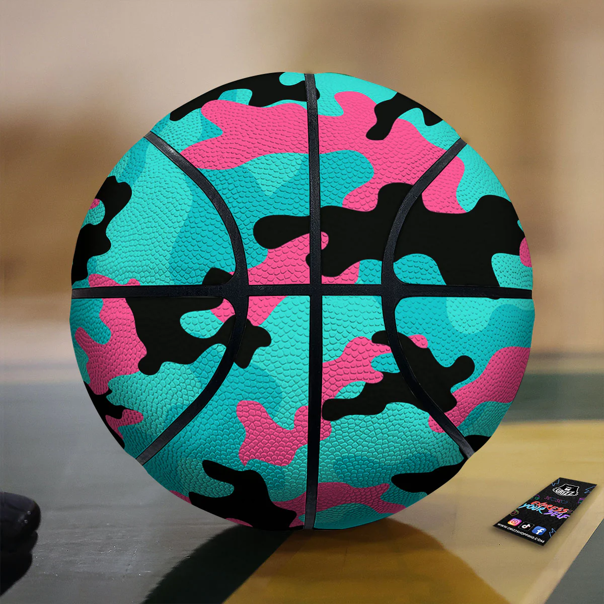 Teal Pink And Black Camouflage Print Basketball