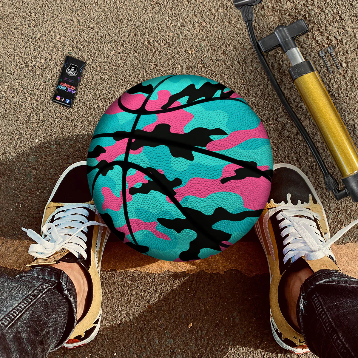 Teal Pink And Black Camouflage Print Basketball - Image 2