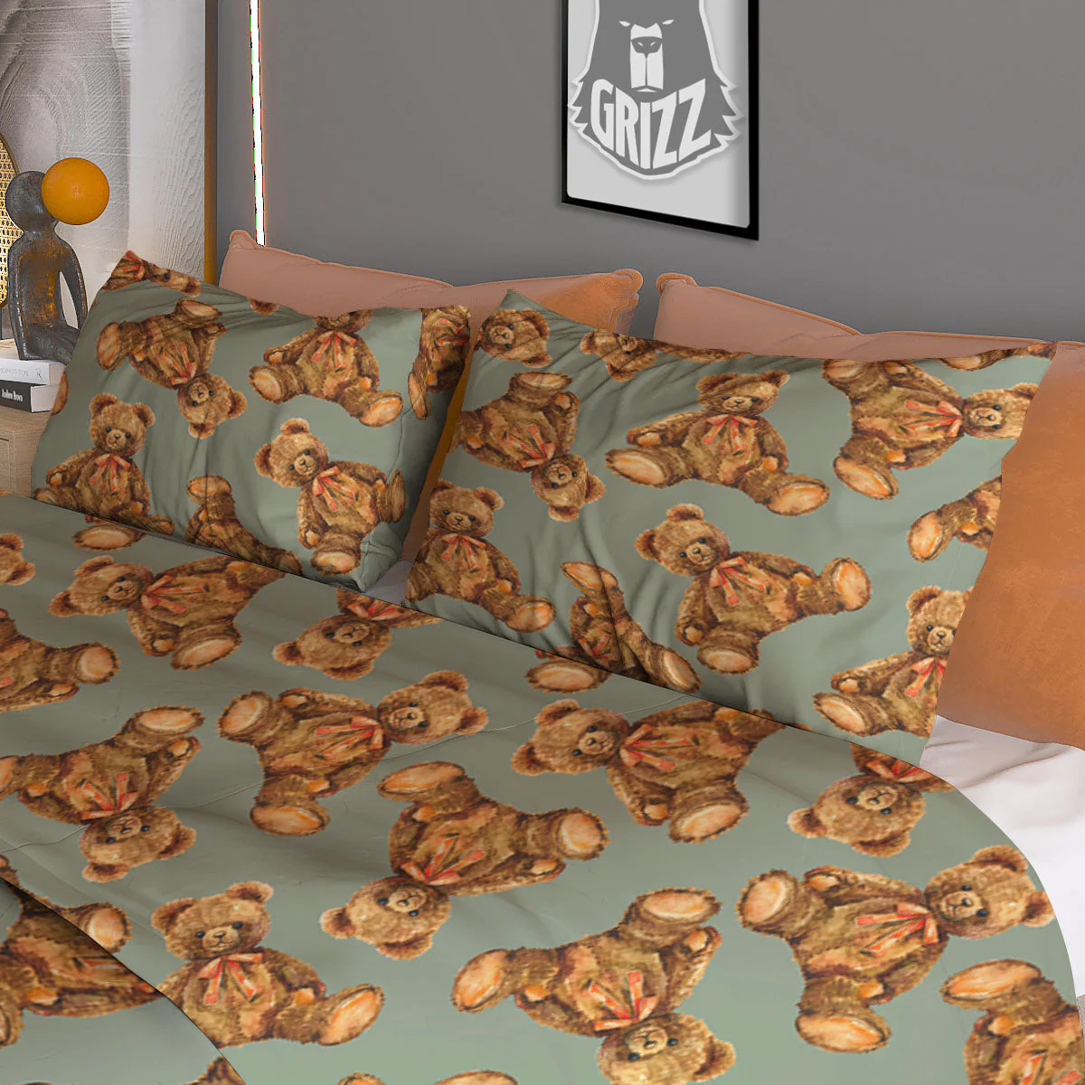Teddy Bear Watercolor Print Pattern Duvet Cover Bedding Set - Image 3