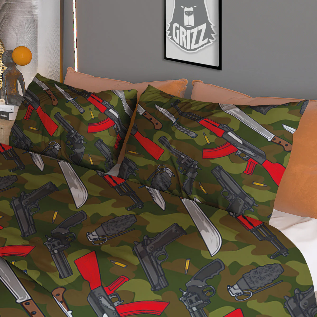 Terrorist Weapon Green Camo Print Pattern Duvet Cover Bedding Set - Image 3